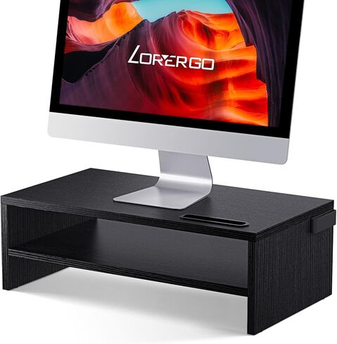 LORYERGO Monitor Stand, 2 Tier Computer Stand, Monitor Stand Riser with Cellphone Holder & Storage Space, Ergonomic Monitor Riser with Cable Management for Laptop, Printer, PC, for Home & Office in Saudi Arabia