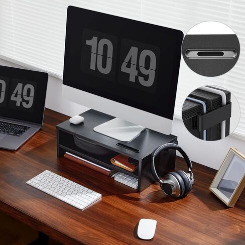 LORYERGO Monitor Stand, 2 Tier Computer Stand, Monitor Stand Riser with Cellphone Holder & Storage Space, Ergonomic Monitor Riser with Cable Management for Laptop, Printer, PC, for Home & Office in Saudi Arabia