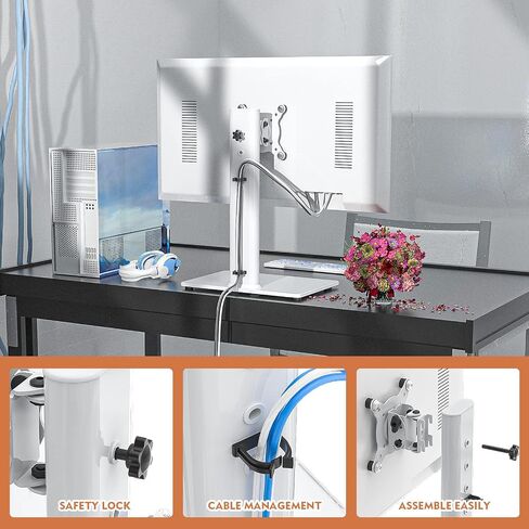 Single LCD Computer Monitor Free-Standing Desk Stand Mount Riser for 13 inch to 32 inch screen with Swivel, Height Adjustable, Rotation, Vesa Base Stand Holds One (1) Screen up to 77Lbs(HT05B-001)) in Saudi Arabia