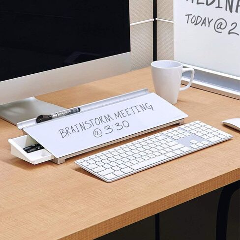 Quartet Glass Dry Erase White Board, Desktop Computer Pad for Notetaking, 18" x 6" Whiteboard, Clean Erase Surface with Storage, 1 Dry Erase Marker, Black Surface (GDP18B) in Kuwait