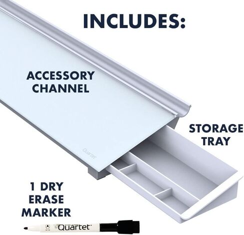 Quartet Glass Dry Erase White Board, Desktop Computer Pad for Notetaking, 18" x 6" Whiteboard, Clean Erase Surface with Storage, 1 Dry Erase Marker, Black Surface (GDP18B) in Kuwait