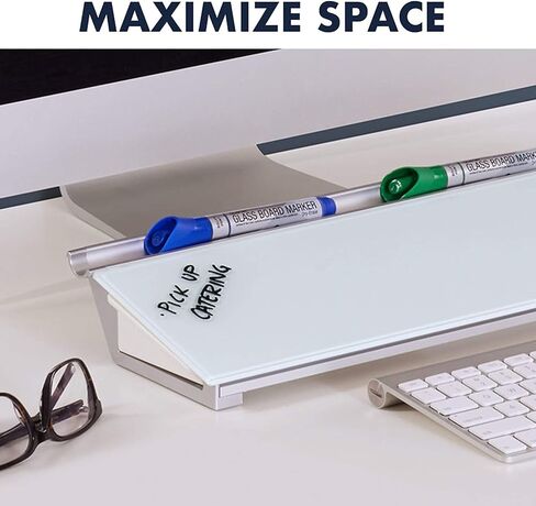 Quartet Glass Dry Erase White Board, Desktop Computer Pad for Notetaking, 18" x 6" Whiteboard, Clean Erase Surface with Storage, 1 Dry Erase Marker, Black Surface (GDP18B) in Kuwait