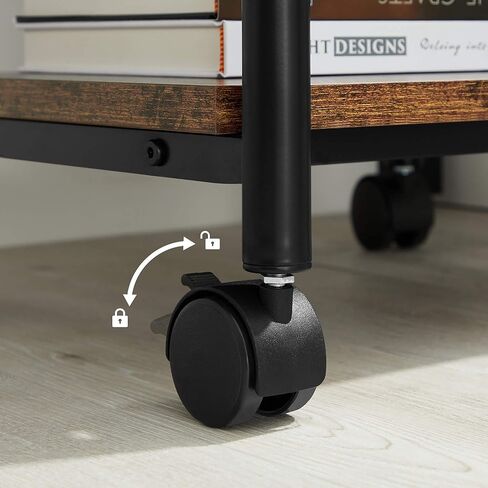 حامل طابعة VASAGLE صناعي تحت المكتب، عربة آلة متنقلة بطبقتين مع رف، رف تخزين عالي التحمل للمكتب والمنزل، بني ريفي وأسود UOPS002B01 in Kuwait