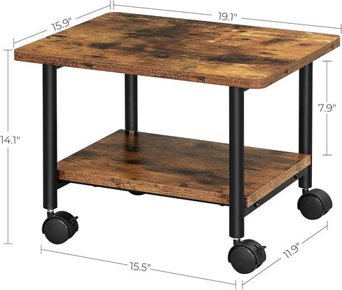 حامل طابعة VASAGLE صناعي تحت المكتب، عربة آلة متنقلة بطبقتين مع رف، رف تخزين عالي التحمل للمكتب والمنزل، بني ريفي وأسود UOPS002B01 in Kuwait