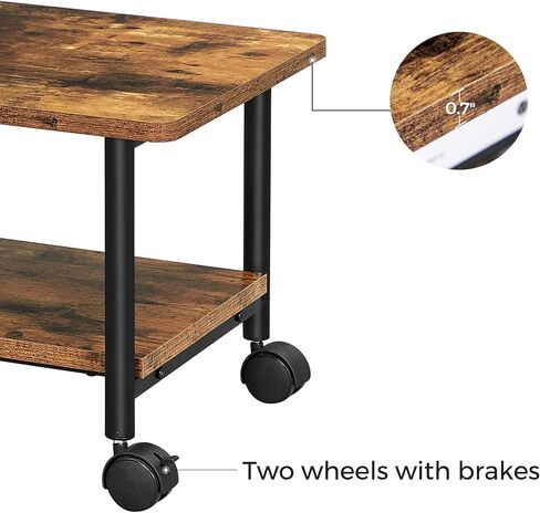 حامل طابعة VASAGLE صناعي تحت المكتب، عربة آلة متنقلة بطبقتين مع رف، رف تخزين عالي التحمل للمكتب والمنزل، بني ريفي وأسود UOPS002B01 in Kuwait