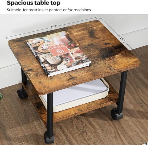 حامل طابعة VASAGLE صناعي تحت المكتب، عربة آلة متنقلة بطبقتين مع رف، رف تخزين عالي التحمل للمكتب والمنزل، بني ريفي وأسود UOPS002B01 in Kuwait