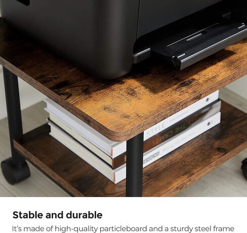 حامل طابعة VASAGLE صناعي تحت المكتب، عربة آلة متنقلة بطبقتين مع رف، رف تخزين عالي التحمل للمكتب والمنزل، بني ريفي وأسود UOPS002B01 in Kuwait