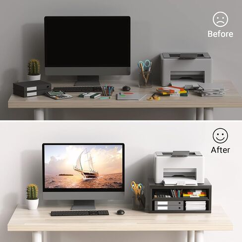 AMERIERGO Printer Stand, Desktop Printer Stand, Printer Stand with Storage, Desktop Stand for Printer with Anti - Skid Pads, Desk Organizer for Office & Home, Black in Kuwait