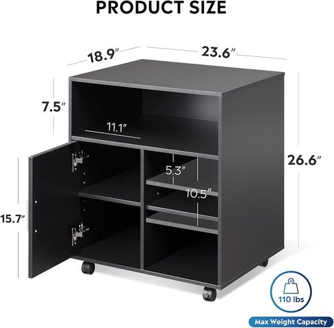 حامل طابعة محمول من DEVAISE مع رف قابل للتعديل، وخزانة تخزين خشبية دوارة على عجلات، أسود in Kuwait