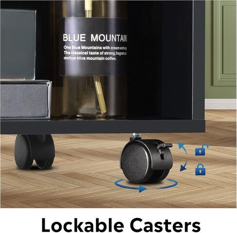 حامل طابعة محمول من DEVAISE مع رف قابل للتعديل، وخزانة تخزين خشبية دوارة على عجلات، أسود in Kuwait