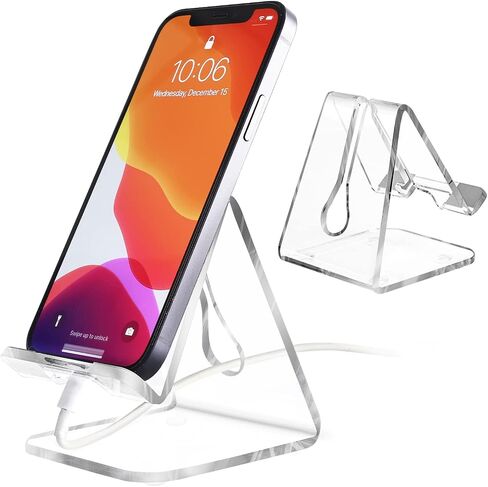 2 Pack Acrylic Cell Phone Stand, Phone Holder for Desk, Portable Clear Phone Stand,Office Desktop Accessories, Compatible with 4-10'' Phone 13 Pro Max, Android Smartphone in Saudi Arabia