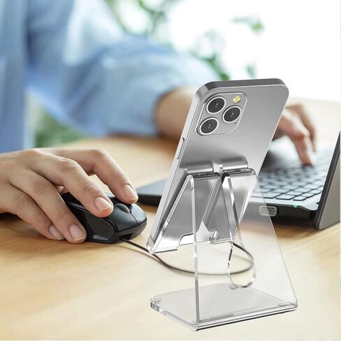 2 Pack Acrylic Cell Phone Stand, Phone Holder for Desk, Portable Clear Phone Stand,Office Desktop Accessories, Compatible with 4-10'' Phone 13 Pro Max, Android Smartphone in Saudi Arabia