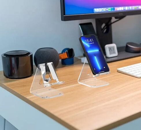 2 Pack Acrylic Cell Phone Stand, Phone Holder for Desk, Portable Clear Phone Stand,Office Desktop Accessories, Compatible with 4-10'' Phone 13 Pro Max, Android Smartphone in Saudi Arabia