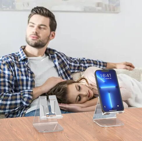 2 Pack Acrylic Cell Phone Stand, Phone Holder for Desk, Portable Clear Phone Stand,Office Desktop Accessories, Compatible with 4-10'' Phone 13 Pro Max, Android Smartphone in Saudi Arabia