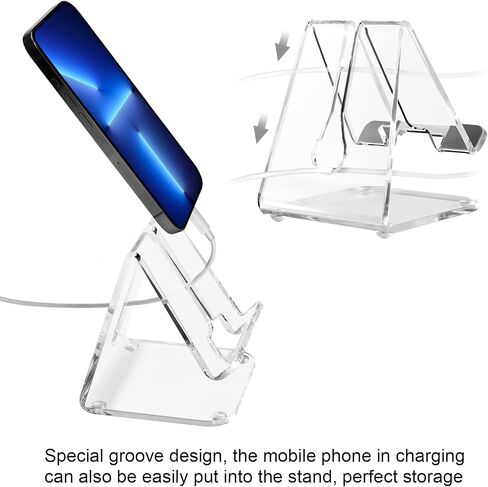 2 Pack Acrylic Cell Phone Stand, Phone Holder for Desk, Portable Clear Phone Stand,Office Desktop Accessories, Compatible with 4-10'' Phone 13 Pro Max, Android Smartphone in Saudi Arabia