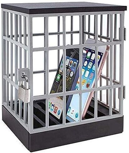 SANIDIKA Sturdy Cell Block Cell Phone Jail with Lock and Keys,Smartphone Stand Holders Classroom Home Table Office Storage Gadget -Family Time, Party Fun Novelty Gift Idea (Black) in Kuwait