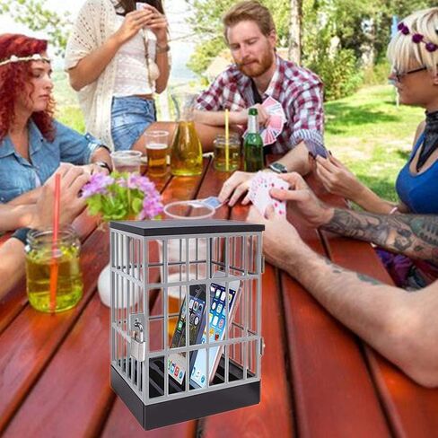 SANIDIKA Sturdy Cell Block Cell Phone Jail with Lock and Keys,Smartphone Stand Holders Classroom Home Table Office Storage Gadget -Family Time, Party Fun Novelty Gift Idea (Black) in Kuwait
