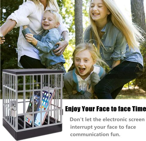 SANIDIKA Sturdy Cell Block Cell Phone Jail with Lock and Keys,Smartphone Stand Holders Classroom Home Table Office Storage Gadget -Family Time, Party Fun Novelty Gift Idea (Black) in Kuwait