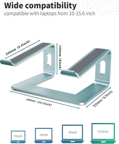 SOUNDANCE Laptop Stand, Aluminum Computer Riser, Ergonomic Laptops Elevator for Desk, Metal Holder Compatible with 10 to 15.6 Inches Notebook Computer, Silver in Kuwait