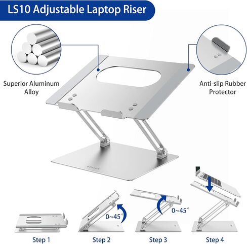 BESIGN LS10 Laptop Stand for Desk, Ergonomic Adjustable Notebook Tablet Stand, Foldable Laptop Riser, Portable Desktop Book Stands, Computer Holder Compatible with 10-14" Laptops, Black in Kuwait
