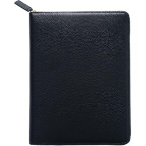 غطاء جلدي بسحاب من Moterm لأجهزة الكمبيوتر المحمولة مقاس A5 - يناسب ابن عم Hobonichi وStalogy وMidori MD Planner (أسود مرصوف بالحصى)