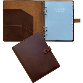 2024-2025 Leather Planner - A5 Genuine Leather Binder Planner with Weekly & Monthly Pages for Men and Women, Inner Pockets and Pen Holder, Refillable