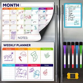 Magnetic Dry Erase Whiteboard Calendar for Fridge Set of 3 - Includes: Monthly, Weekly & Daily Calendar Whiteboard, Grocery List, 5 Markers & Eraser - Perfect Calendar to Get Organized Every Day in Kuwait