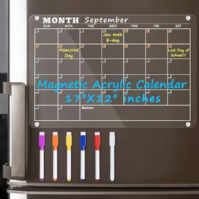 Magnetic Dry Erase Calendar Acrylic Calendar Clear Whiteboard 16x12 Inches for Fridge with 6 Magnetic Dry Erase Markers