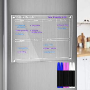 AITEE Acrylic Magnetic Dry Erase Board Calendar for Fridge, Magnetic Monthly Calendar for Fridge, 16"x12" Inches Clear Dry Erase Calendar for Refrigerator includes 6 Dry Erase Markers with 3 Colors