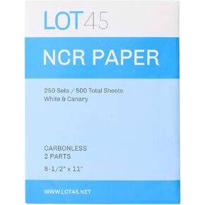 ورق Lot45 NCR مكون من قطعتين بدون كربونات، مقاس 27.94 × 8.25 سم، ورق قابل للطباعة بدون كربونات، 250 مجموعة من ورق الفاتورة الأبيض والكناري in Kuwait