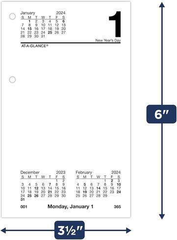 ات- ايه- جلانس تقويم مكتبي يومي قابل لاعادة التعبئة لعام 2024، 3-1/2 انش × 6 انش، قياسي، اوراق فضفاضة (E7175024) in Kuwait