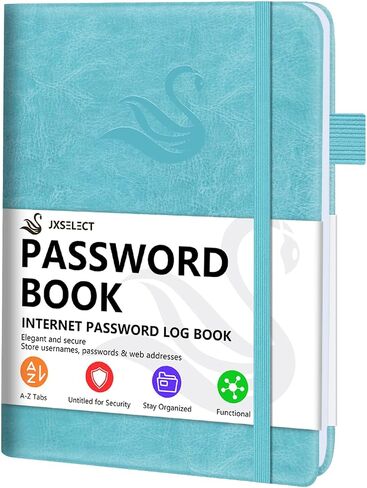 JXSELECT Elegant Password Book with Alphabetical Tabs - Hardcover Password Book for Internet Website Address Login - 5.2" x 7.6" Password Keeper and Organizer w/Notes Section & Back Pocket (Black) in Saudi Arabia