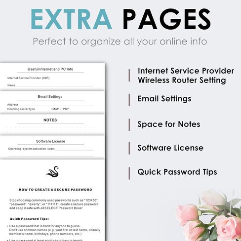 JXSELECT Elegant Password Book with Alphabetical Tabs - Hardcover Password Book for Internet Website Address Login - 5.2" x 7.6" Password Keeper and Organizer w/Notes Section & Back Pocket (Black) in Saudi Arabia
