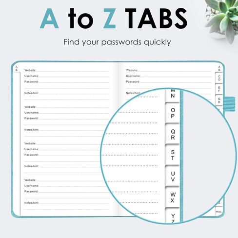 JXSELECT Elegant Password Book with Alphabetical Tabs - Hardcover Password Book for Internet Website Address Login - 5.2" x 7.6" Password Keeper and Organizer w/Notes Section & Back Pocket (Black) in Saudi Arabia