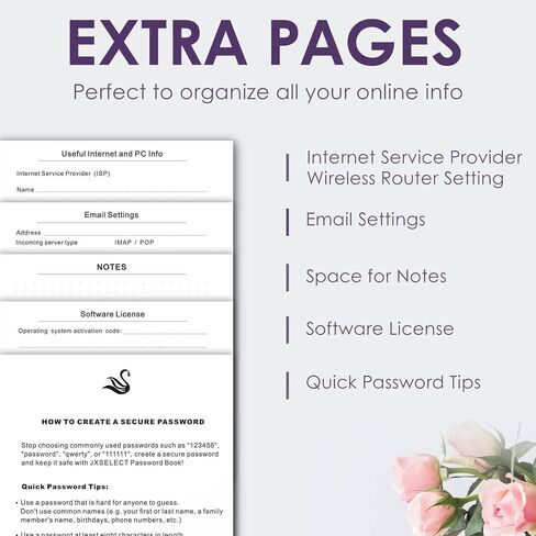 JXSELECT Elegant Password Book with Alphabetical Tabs - Hardcover Password Book for Internet Website Address Login - 5.2" x 7.6" Password Keeper and Organizer w/Notes Section & Back Pocket (Black) in Saudi Arabia