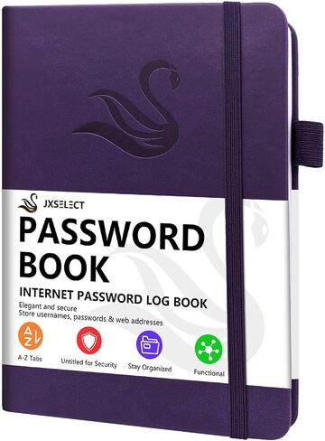 JXSELECT Elegant Password Book with Alphabetical Tabs - Hardcover Password Book for Internet Website Address Login - 5.2" x 7.6" Password Keeper and Organizer w/Notes Section & Back Pocket (Black) in Saudi Arabia