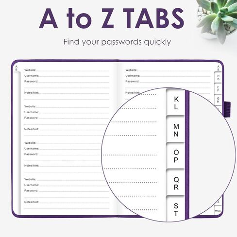 JXSELECT Elegant Password Book with Alphabetical Tabs - Hardcover Password Book for Internet Website Address Login - 5.2" x 7.6" Password Keeper and Organizer w/Notes Section & Back Pocket (Black) in Saudi Arabia