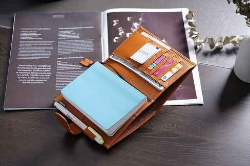 غطاء جلدي من Moterm لأجهزة الكمبيوتر المحمولة مقاس A6 - يناسب مخططات Hobonichi وStalology وMidori MD، مع حلقة قلم وفتحات للبطاقات وجيب خلفي (برتقالي محروق بالحصى، A6+) in Kuwait