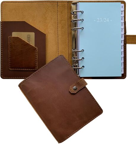 2024-2025 Leather Planner - A5 Genuine Leather Binder Planner with Weekly & Monthly Pages for Men and Women, Inner Pockets and Pen Holder, Refillable in Saudi Arabia