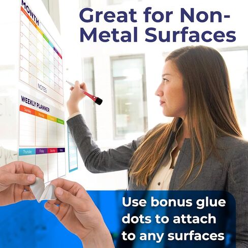 Magnetic Dry Erase Whiteboard Calendar for Fridge Set of 3 - Includes: Monthly, Weekly & Daily Calendar Whiteboard, Grocery List, 5 Markers & Eraser - Perfect Calendar to Get Organized Every Day in Kuwait