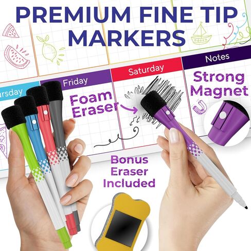 Magnetic Dry Erase Whiteboard Calendar for Fridge Set of 3 - Includes: Monthly, Weekly & Daily Calendar Whiteboard, Grocery List, 5 Markers & Eraser - Perfect Calendar to Get Organized Every Day in Kuwait