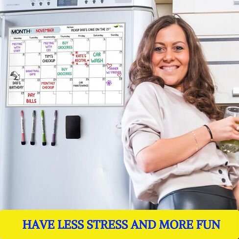 Monthly Magnetic Calendar for Refrigerator - 17x12" Dry Erase Fridge Calendar Magnet Organizes 2025 Schedules, Offices, Kids Chores, Meals, More - Whiteboard with 4 Markers & Eraser by Quick Canary in Saudi Arabia