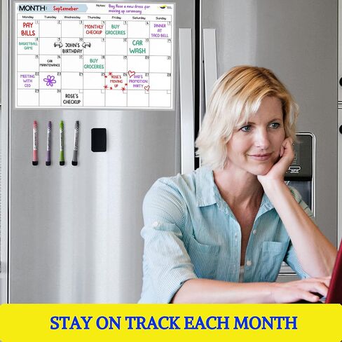 Monthly Magnetic Calendar for Refrigerator - 17x12" Dry Erase Fridge Calendar Magnet Organizes 2025 Schedules, Offices, Kids Chores, Meals, More - Whiteboard with 4 Markers & Eraser by Quick Canary in Saudi Arabia