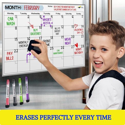 Monthly Magnetic Calendar for Refrigerator - 17x12" Dry Erase Fridge Calendar Magnet Organizes 2025 Schedules, Offices, Kids Chores, Meals, More - Whiteboard with 4 Markers & Eraser by Quick Canary in Saudi Arabia