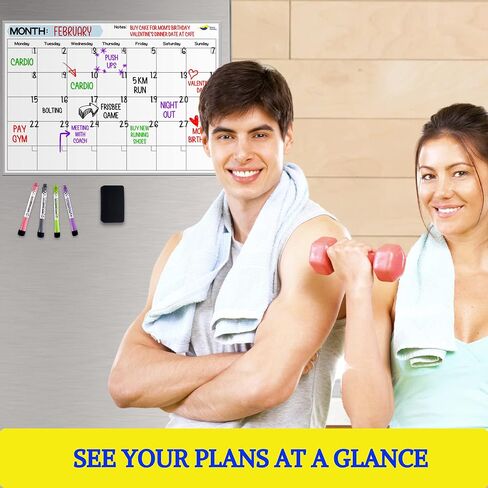 Monthly Magnetic Calendar for Refrigerator - 17x12" Dry Erase Fridge Calendar Magnet Organizes 2025 Schedules, Offices, Kids Chores, Meals, More - Whiteboard with 4 Markers & Eraser by Quick Canary in Saudi Arabia