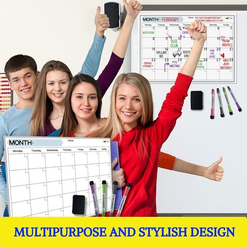 Monthly Magnetic Calendar for Refrigerator - 17x12" Dry Erase Fridge Calendar Magnet Organizes 2025 Schedules, Offices, Kids Chores, Meals, More - Whiteboard with 4 Markers & Eraser by Quick Canary in Saudi Arabia