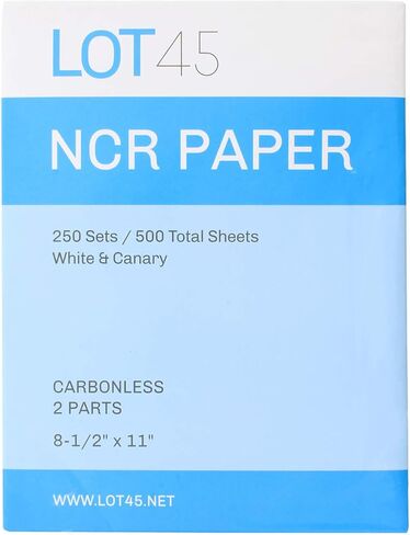 ورق Lot45 NCR مكون من قطعتين بدون كربونات، مقاس 27.94 × 8.25 سم، ورق قابل للطباعة بدون كربونات، 250 مجموعة من ورق الفاتورة الأبيض والكناري in Kuwait