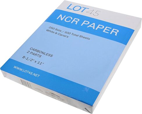 ورق Lot45 NCR مكون من قطعتين بدون كربونات، مقاس 27.94 × 8.25 سم، ورق قابل للطباعة بدون كربونات، 250 مجموعة من ورق الفاتورة الأبيض والكناري in Kuwait