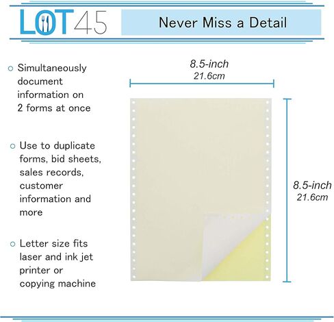 ورق Lot45 NCR مكون من قطعتين بدون كربونات، مقاس 27.94 × 8.25 سم، ورق قابل للطباعة بدون كربونات، 250 مجموعة من ورق الفاتورة الأبيض والكناري in Kuwait