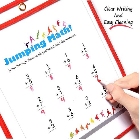BONBELA Dry Erase Pockets - 12 Pack EASYWipeXL Heavy Duty Sheet Protectors Quickly Wipe to a Flawless Clean - Save a Bundle on 10 x 13 Reusable Dry Erase Sheets Sleeves for Work & School Worksheets in Saudi Arabia